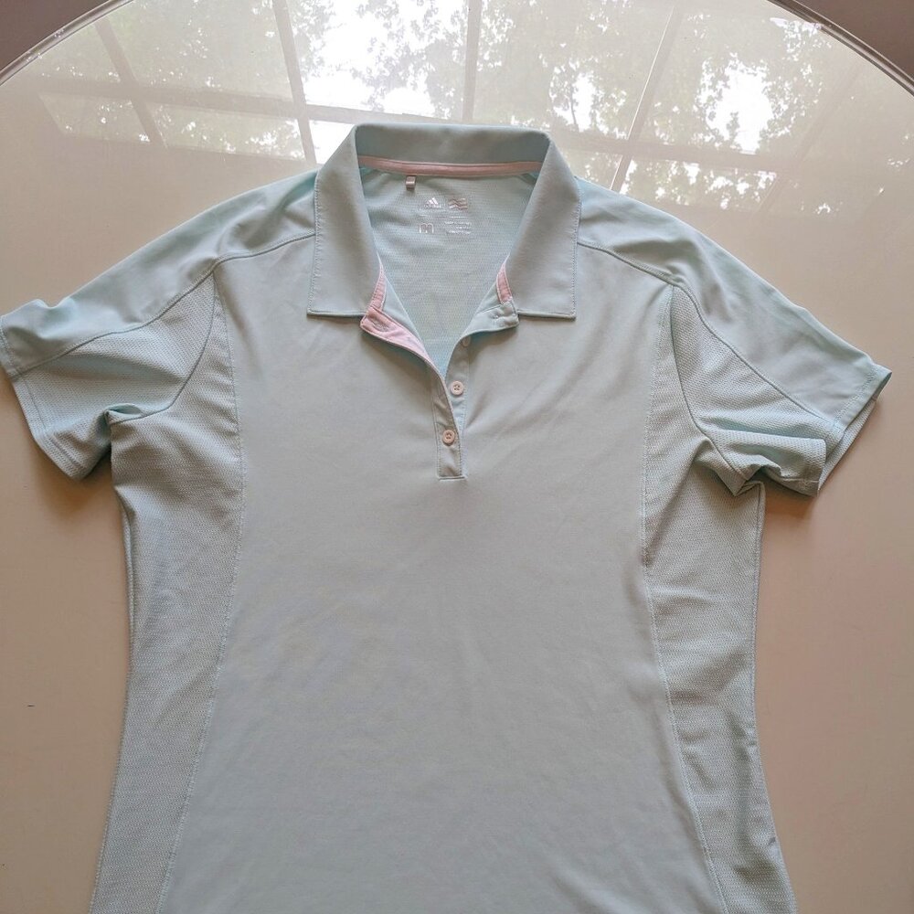 Adidas Women’s Golf Polo Shirt Medium Light Aqua Mint Climalite Mesh Panels